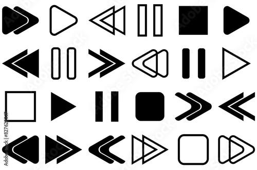 A Collection Of Music Icon Isolated Silhouette Solid Icons With Forward,Backward,Hold,Right,Skip Solid Icon Collection. Vector Illustration