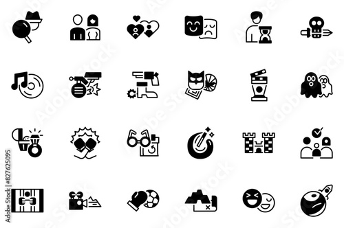 Mega Set Of Vector Movie Genre Gylph Icons Silhouette Vector Logo Design Containing Movie,Genre,Crime,Entertainment,Cinema Vector Illustration Linear Pictogram Pack