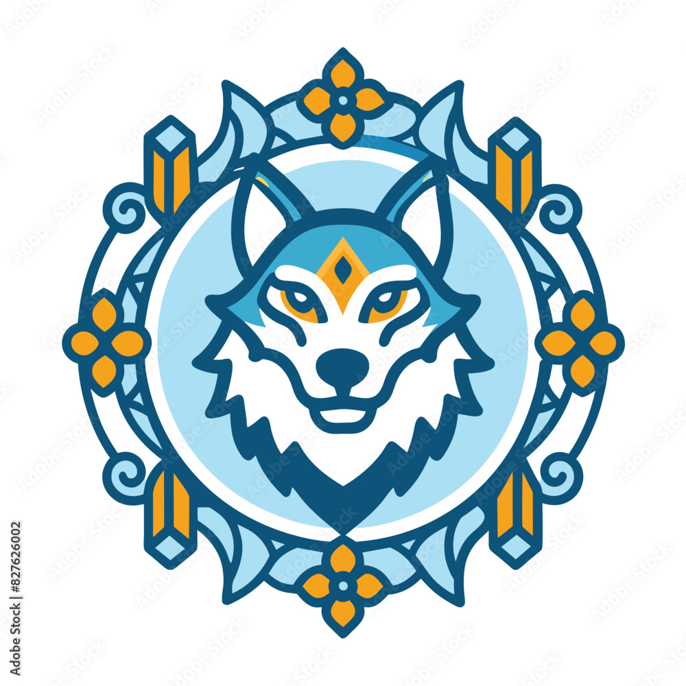 Fototapeta premium Ornate Circular Design Featuring a Wolf's Head