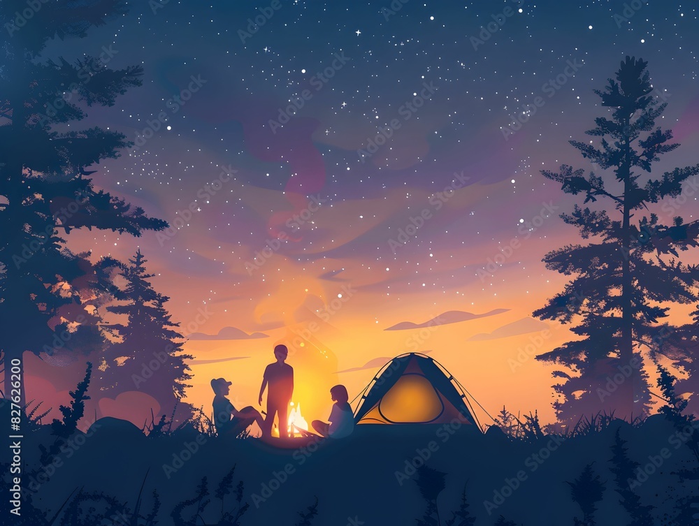 Fototapeta premium Tent Camping Under Starry Night Sky in Forest