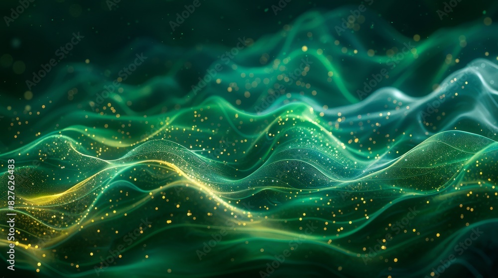 The fluid motion of green lines forms a serene and captivating abstract wallpaper background.