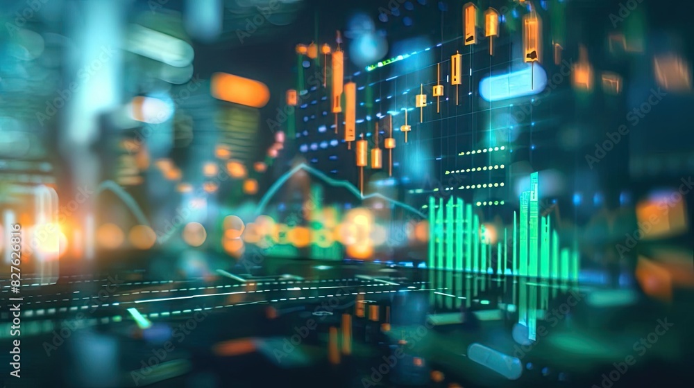 Abstract financial data visualization with stock market charts, glowing lines, and graphs representing trading and investment analysis. Abstract financial data visualization with stock market charts, glowing lines, and graphs representing trading and investment analysis.