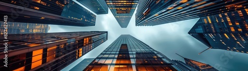 Wallpaper Mural Dramatic low-angle view of modern skyscrapers with reflective glass windows and dramatic sky background in an urban cityscape. Torontodigital.ca