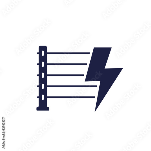Electric fence icon on white, power fencing vector
