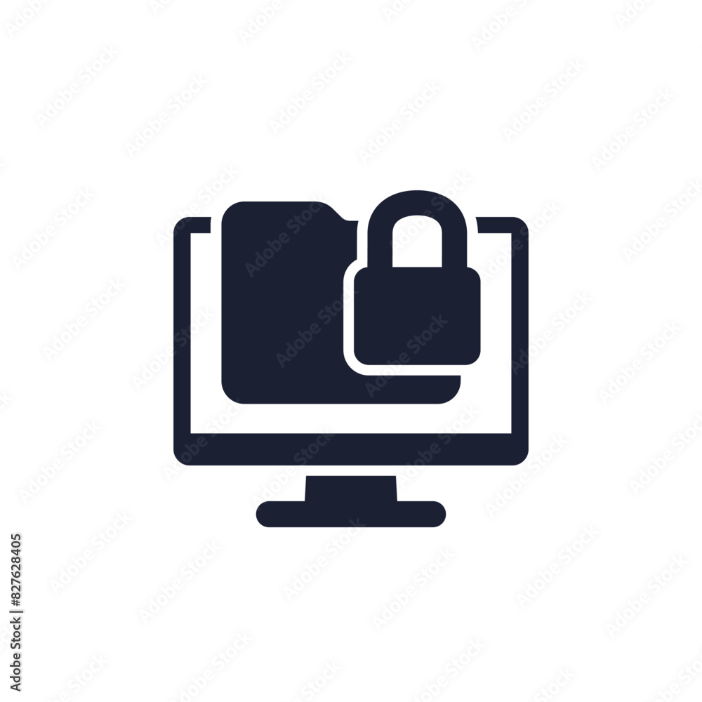 locked folder icon with a computer on white locked folder icon with a computer on white