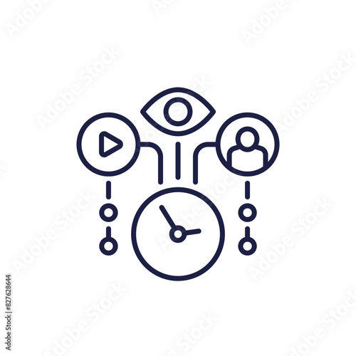 watch time, views analytics line icon