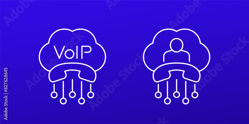 Voip technology line icons, vector