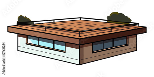 Vector illustration of a modern rooftop with wooden deck and railing, perfect for architectural and design concepts.