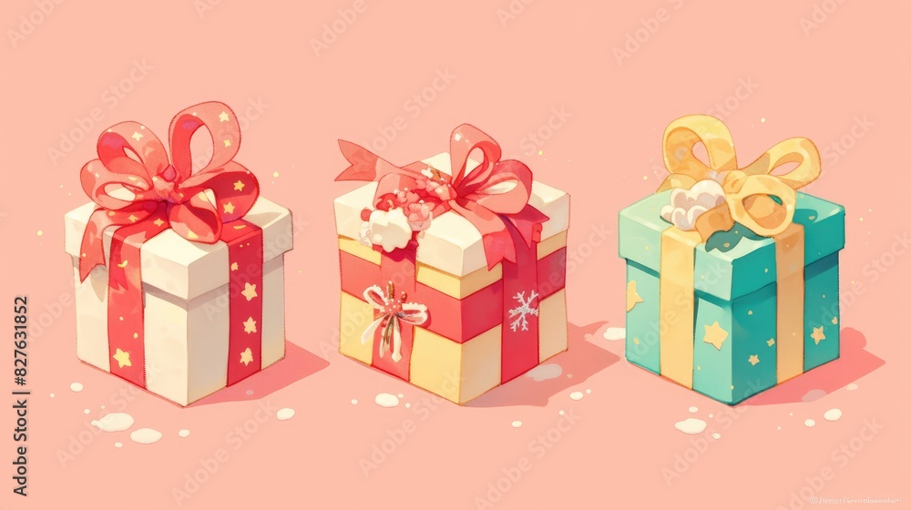 Illustration of adorable gift boxes in 2d form Illustration of adorable gift boxes in 2d form