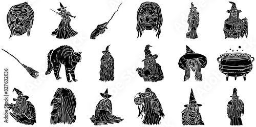 A Collection Of Witch Solid Vector Symbols Apps, Websites Ui Designs Suitable For Halloween,Potion,Pot,Witch,Old Infographic Simple Vector Illustration Logo