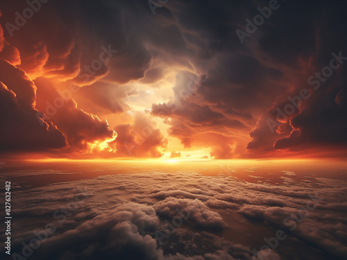 Stormy ambiance majestic sunset under brooding clouds photo