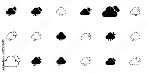 Mega Set Of Vector Weather Line Isolated Silhouette Solid Icons With Cloud,Weather,Rain,Sun,Moon Pictograms And Infographics Design Elements Vector Illustration