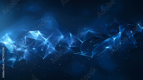 Futuristic digital landscape with glowing blue lines and polygons in a dark, starry background, conveying a sense of technology and modernity. © Izzain