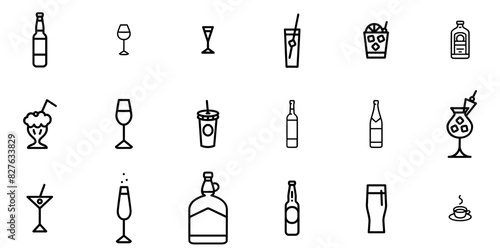 Mega Set Of Vector To Drink Icons Silhouette Vector Logo Design Containing Alcohol,Booze,Wine,Drink,Cocktail Outline Icons Collection. Simple Vector Illustration