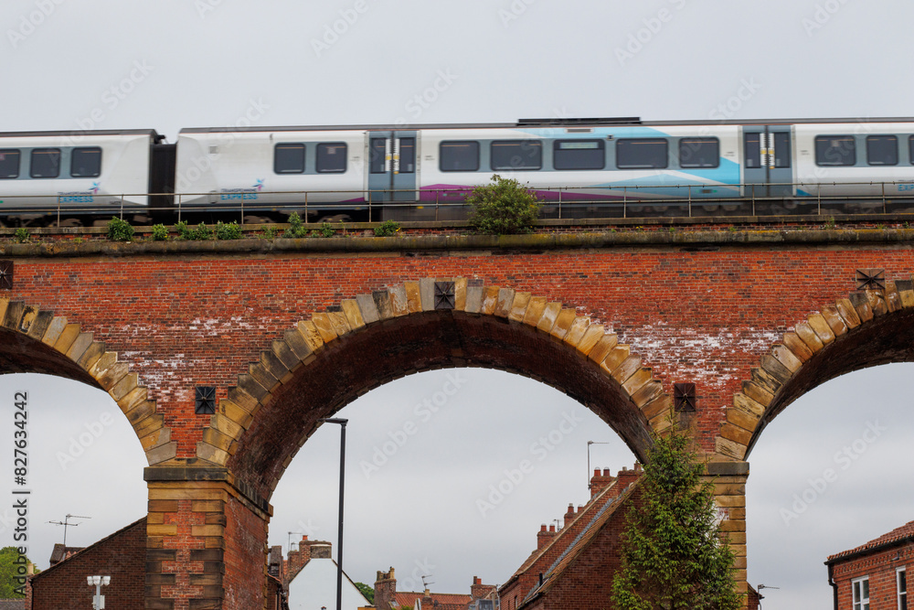 The red brick railway viaduct at Yarm in North Yorkshire
