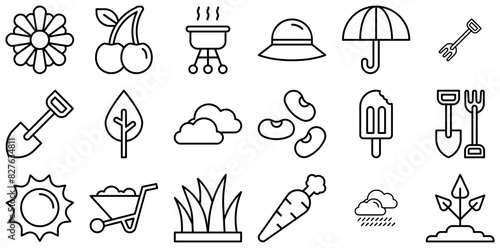 Mega Set Of Vector Spring Season Icons Silhouette Vector Logo Design Containing Greenery,Barrow,Cart,Wheelbarrow,Pinto-Beans Vector Icon Set Linear Pictogram Pack
