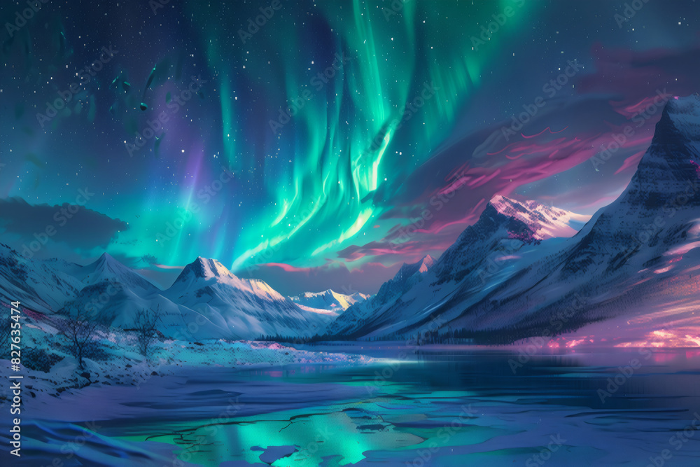 Naklejka premium night in the mountains, generative ai