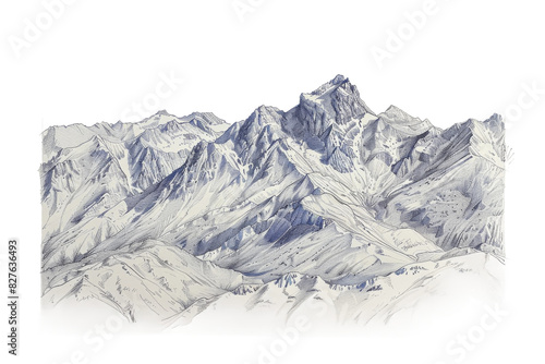 A Fountain Pen Sketch of a Mountain Range On Transparent Background. © yasmin