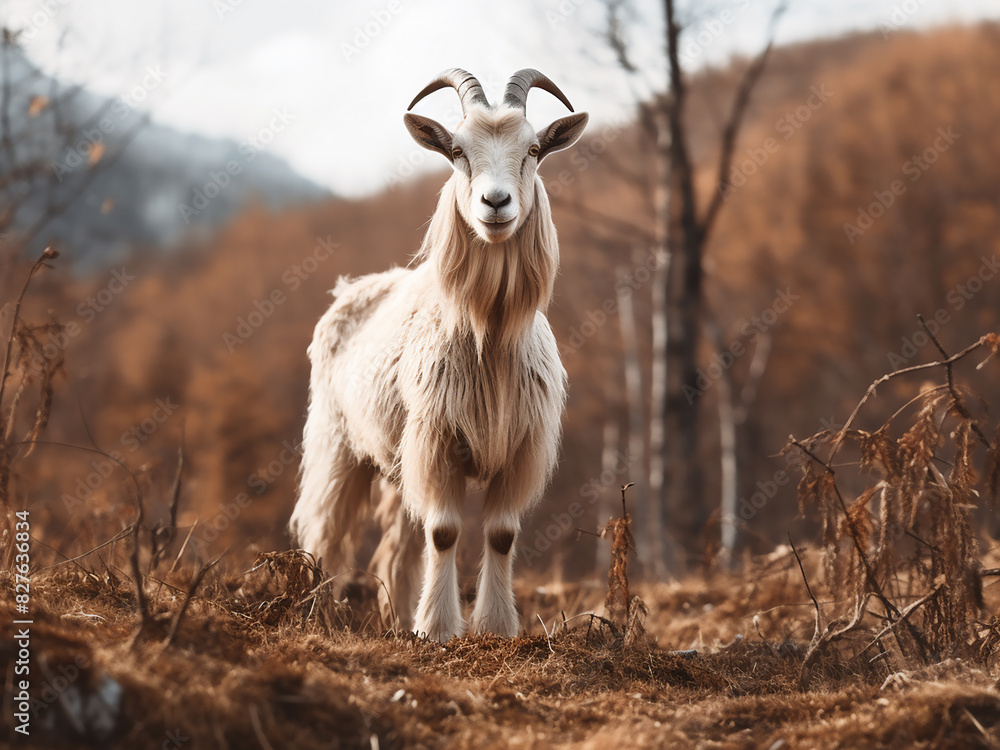 Obraz premium In the light of day, a goat thrives amidst the wonders of nature