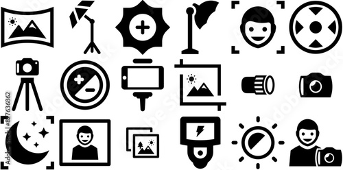A Collection Of Photography Icons Silhouette Vector Logo Design Containing Image,Adjust,Camera,Photo,Photography Vector Icons Illustration Collection
