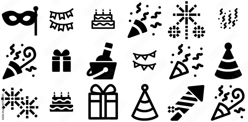 A Collection Of Party Icons Web Header Banner Design Containing Party,Trumpet,New-Year,Birthday,Confetti Set Vector Flat Line Icons A Collection Of Party Icons Web Header Banner Design Containing Party,Trumpet,New-Year,Birthday,Confetti Set Vector Flat Line Icons
