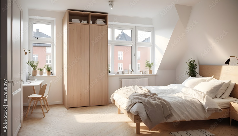 Fototapeta premium Scandinavian bedroom interior design bedroom