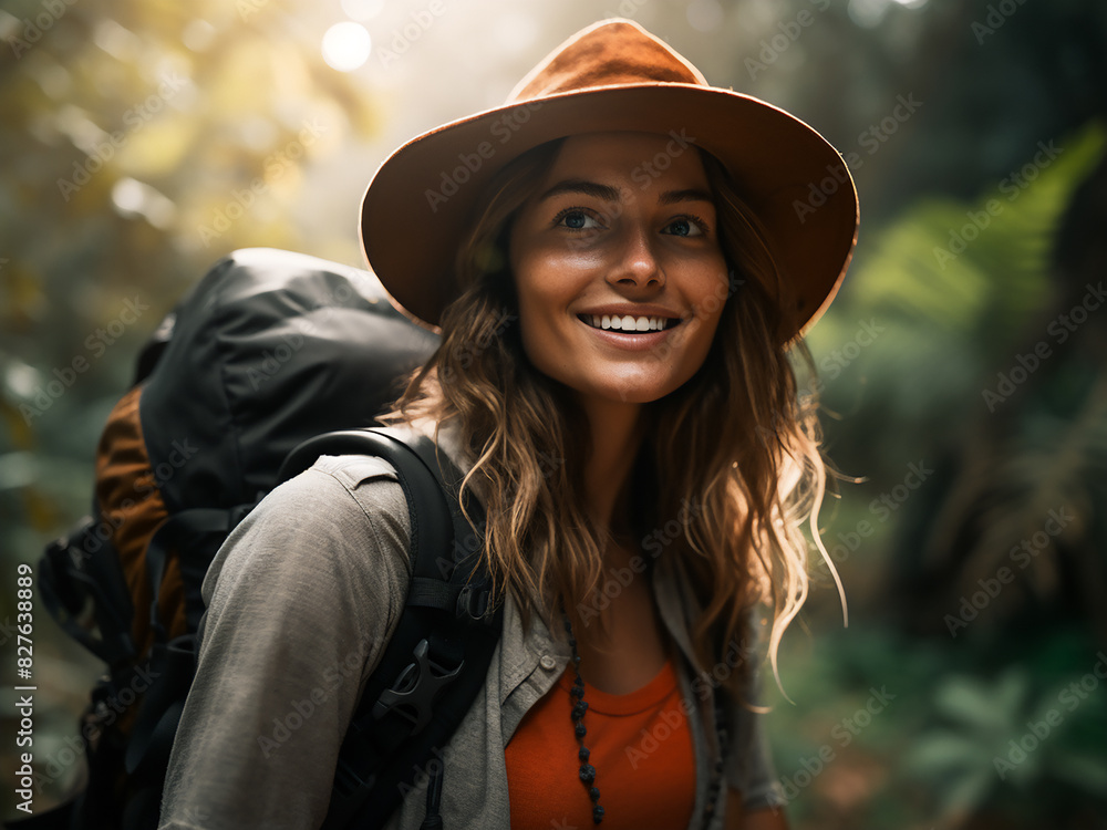 Woman enjoys hiking in the wilderness during vacation Woman enjoys hiking in the wilderness during vacation