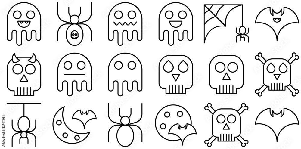 A Collection Of Ghost Icons Collection Isolated Silhouette Solid Icons Including Moon,Skull,Spider,Ghost,Bat Solid Icon Collection. Vector Illustration A Collection Of Ghost Icons Collection Isolated Silhouette Solid Icons Including Moon,Skull,Spider,Ghost,Bat Solid Icon Collection. Vector Illustration