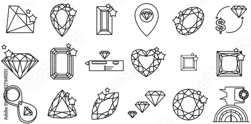 A Collection Of Gemstone Cuts Icons Web Header Banner Design Containing Gemstone,Diamond,Crystal,Cut,Jewellery Simple Black Style Symbol Sign For Apps And Website, Vector Illustration