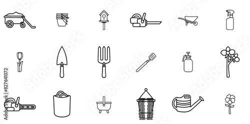 Set Of Linear Gardening Icons Web Header Banner Design Containing Garden,Gardening,Tools,Spring,Plant Set Vector Flat Line Icons