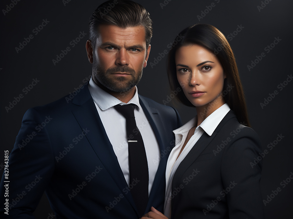 Handsome businessman and businesswoman strike a pose Handsome businessman and businesswoman strike a pose