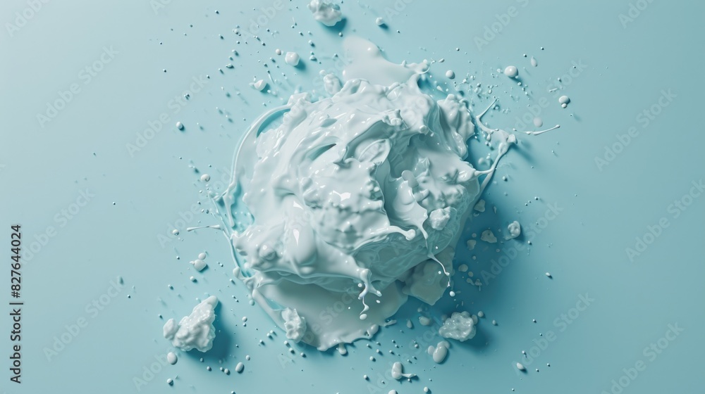 A white blob of paint with a blue background. The paint is splattered and looks like it's been thrown A white blob of paint with a blue background. The paint is splattered and looks like it's been thrown