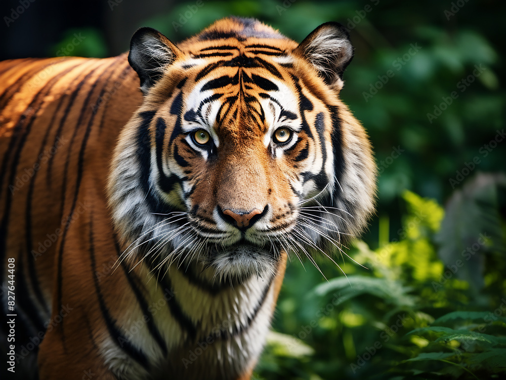 Magnificent Amur tiger photographed in its lush zoo habitat on a bright day Magnificent Amur tiger photographed in its lush zoo habitat on a bright day