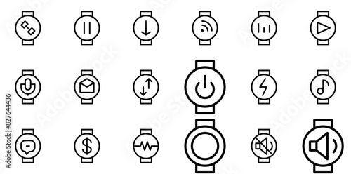 Set Of Linear Computers Devices Electronics Regular Line Set Icons Silhouette Vector Logo Design Containing Smartwatch,Down,Watch,Mail,Arrow Business Infographic Elements Logo Vector Illustration