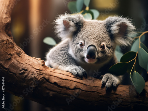 Adorable koala captured perched on eucalyptus tree in its Australian habitat