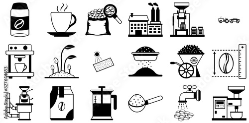 Mega Set Of Vector Coffee Production Icons Collection Isolated Silhouette Solid Icons Including Seeds,Beans,Arabica,Coffee,Espresso Pictograms And Infographics Design Elements Vector Illustration