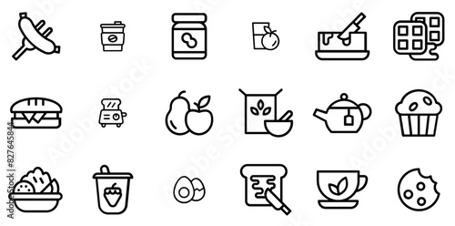 Set Of Breakfast Element Icons Collection Isolated Silhouette Solid Icons Including Meal,Bread,Breakfast,Food,Drink Set Vector Flat Line Icons