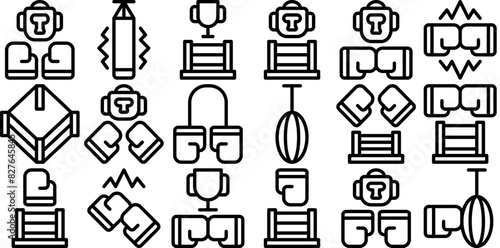 A Collection Of Boxing Line Icons Collection Isolated Silhouette Solid Icons Including Boxing,Martial,Mma,Fight,Boxer Infographic Simple Vector Illustration Logo