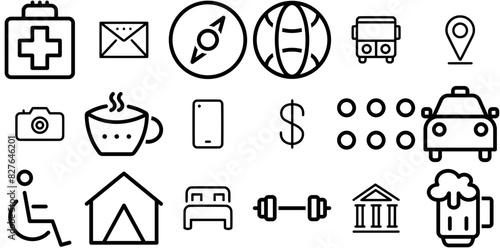 A Collection Of Basic Ui Icons Collection Isolated Silhouette Solid Icons Including Transportation,Finance,Bank,Bus,Office Vector Icons Illustration Collection