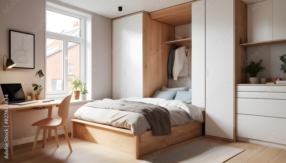 Fototapeta premium Scandinavian bedroom interior design bedroom