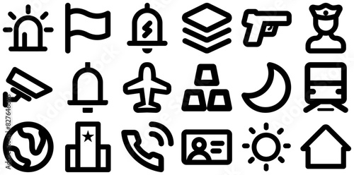 A Collection Of Apps Website Ui Icons Silhouette Vector Logo Design Containing Ring,Sound,Bell,Building,Security Stroke Icon Collection. Vector Illustration