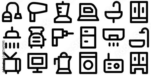 Set Of Px Home Applicances Isolated Silhouette Solid Icons With Electronic,Interior,Home,House,Appliance Vector Icon Set Linear Pictogram Pack
