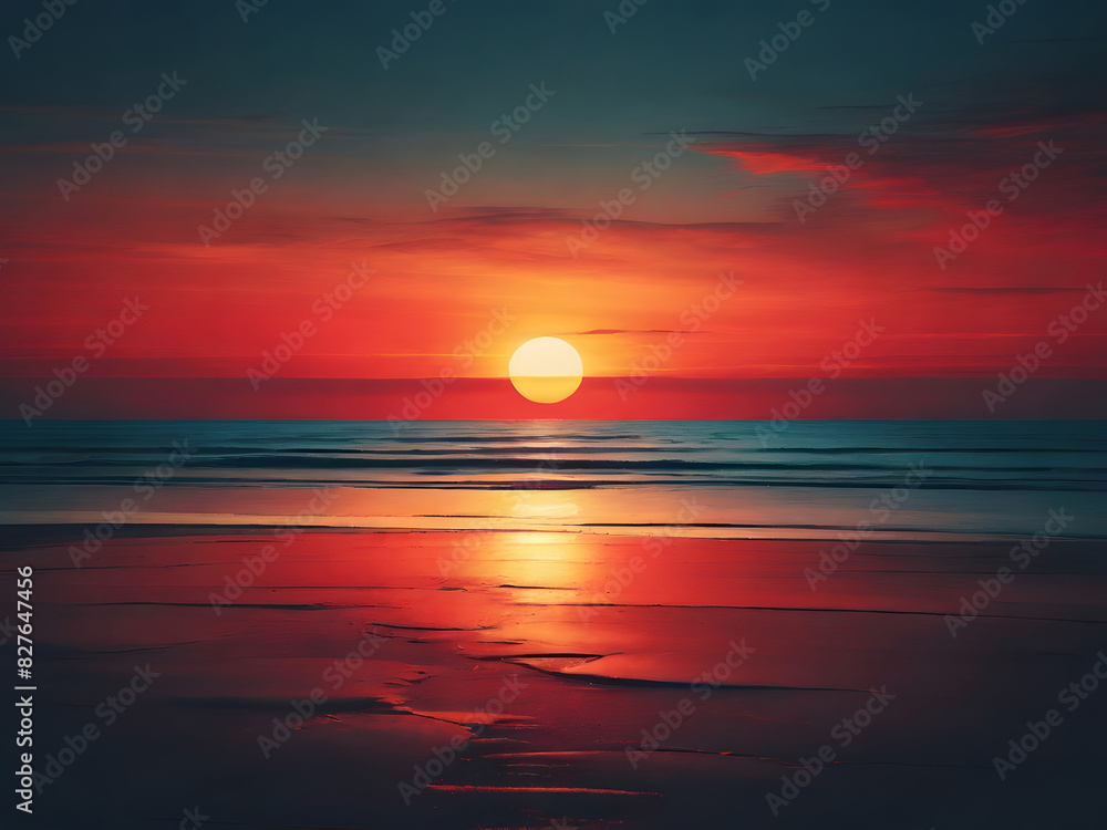 A sunset over a beach with abstract background