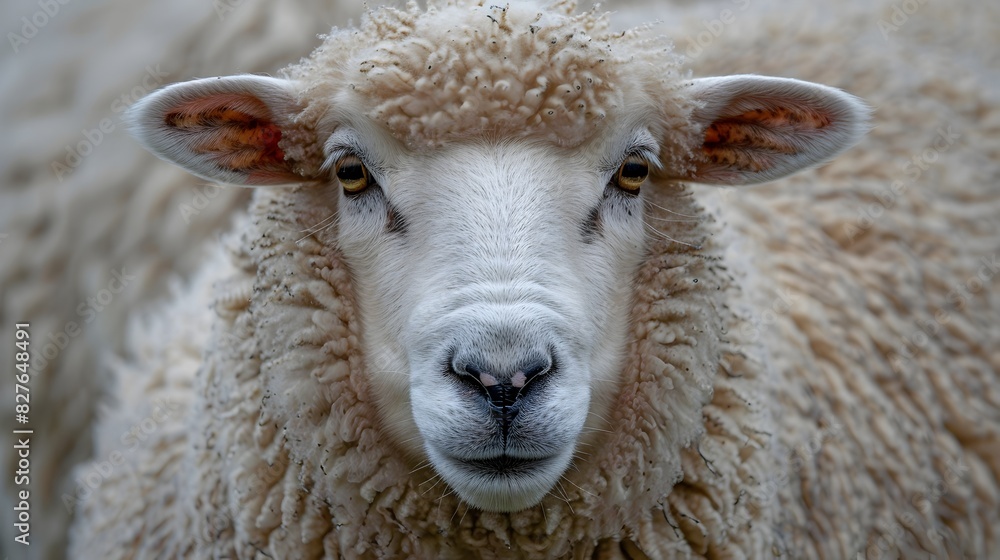 Gentle Gaze Closeup of a Sheeps Woolly Face