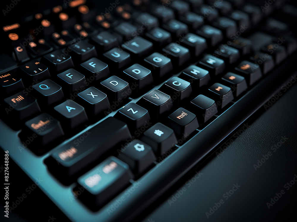 A close-up of a computer keyboard reveals intricate details in the shadows A close-up of a computer keyboard reveals intricate details in the shadows