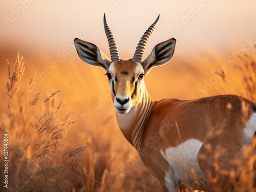 The Dama gazelle, native to Africa's Sahara and Sahel, grazes on desert shrubs photo