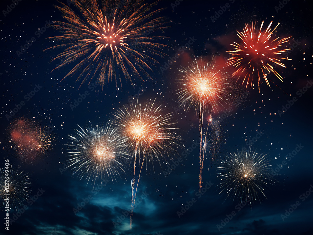 Explosive fireworks light up the dark night sky in a dazzling display Explosive fireworks light up the dark night sky in a dazzling display
