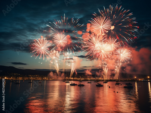 Bouzas festivities in Vigo, Spain, adorn the night with fireworks photo
