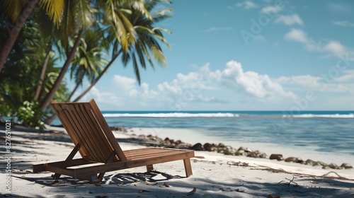 Wooden Deck Chair Facing the Vast Ocean in a Tropical Paradise  A Summer Getaway Masterpiece