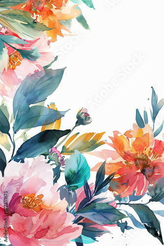 painting watercolor flower background illustration floral nature. multicultural flower background for greeting cards weddings or birthdays. Copy space.